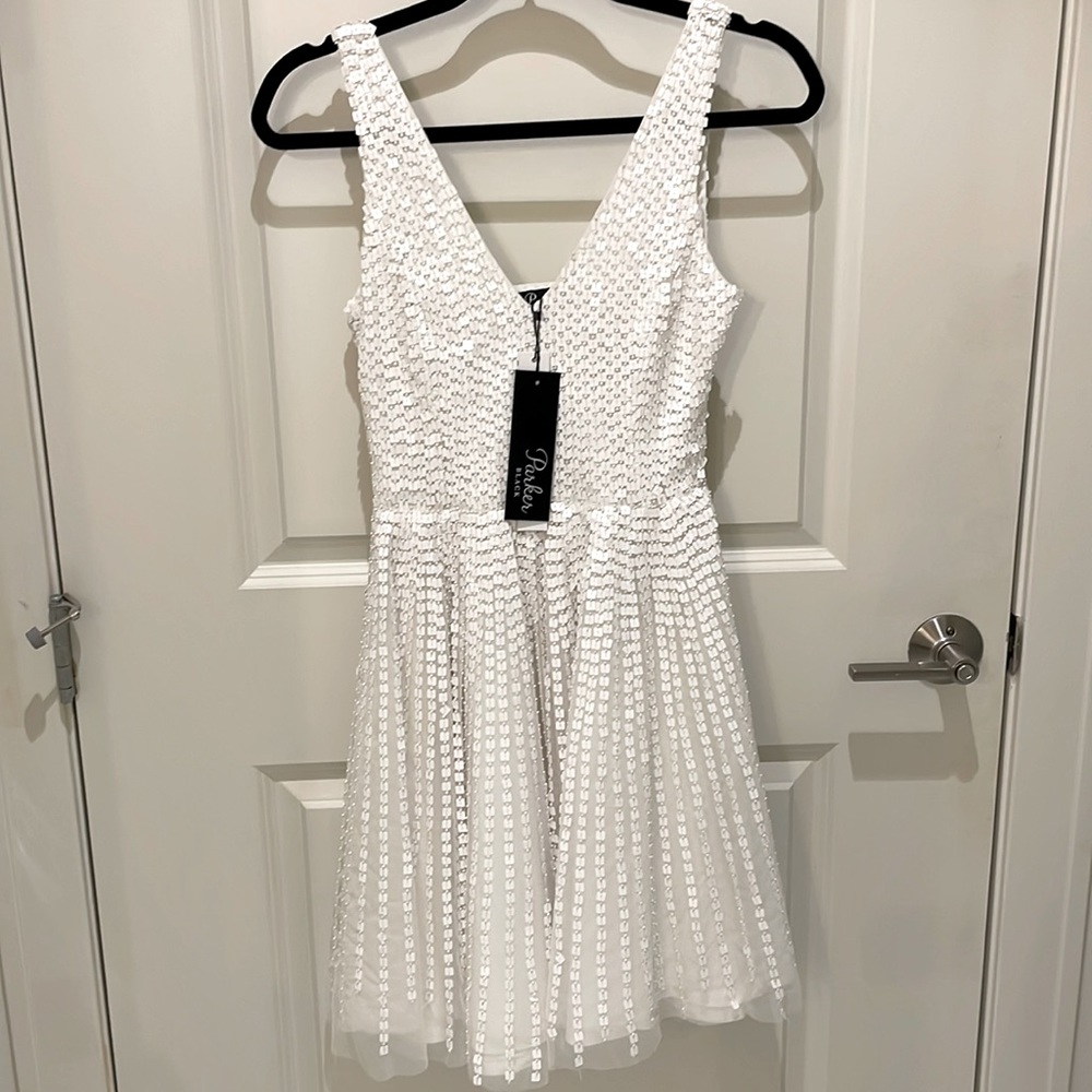 NWT PARKER BLACK- White Sequined Fit & Flair Dress